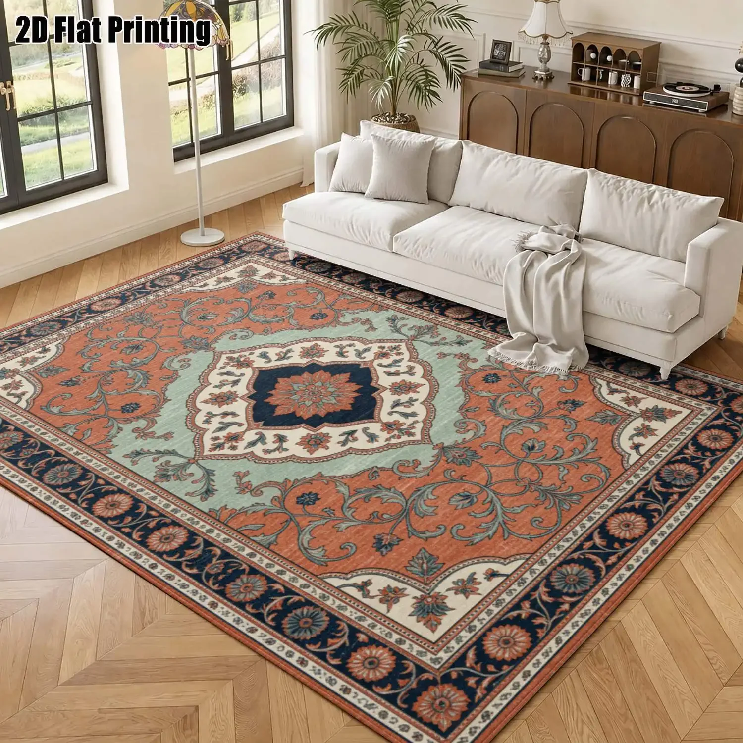 1Pc 2D Printed Retro Colorful Geometric Carpet, European Modern Minimalist Vintage Home Decor, Multi-Size Machine Washable, Suit