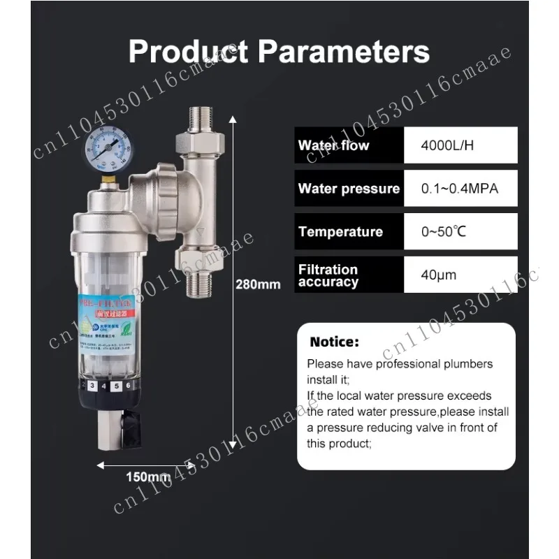 Industrial Grade Hotel Outdoor Use Manual Water Pre-Filter Self-Cleaning 304 Stainless Steel 1/2 1 'Brass Filter 60 Microns