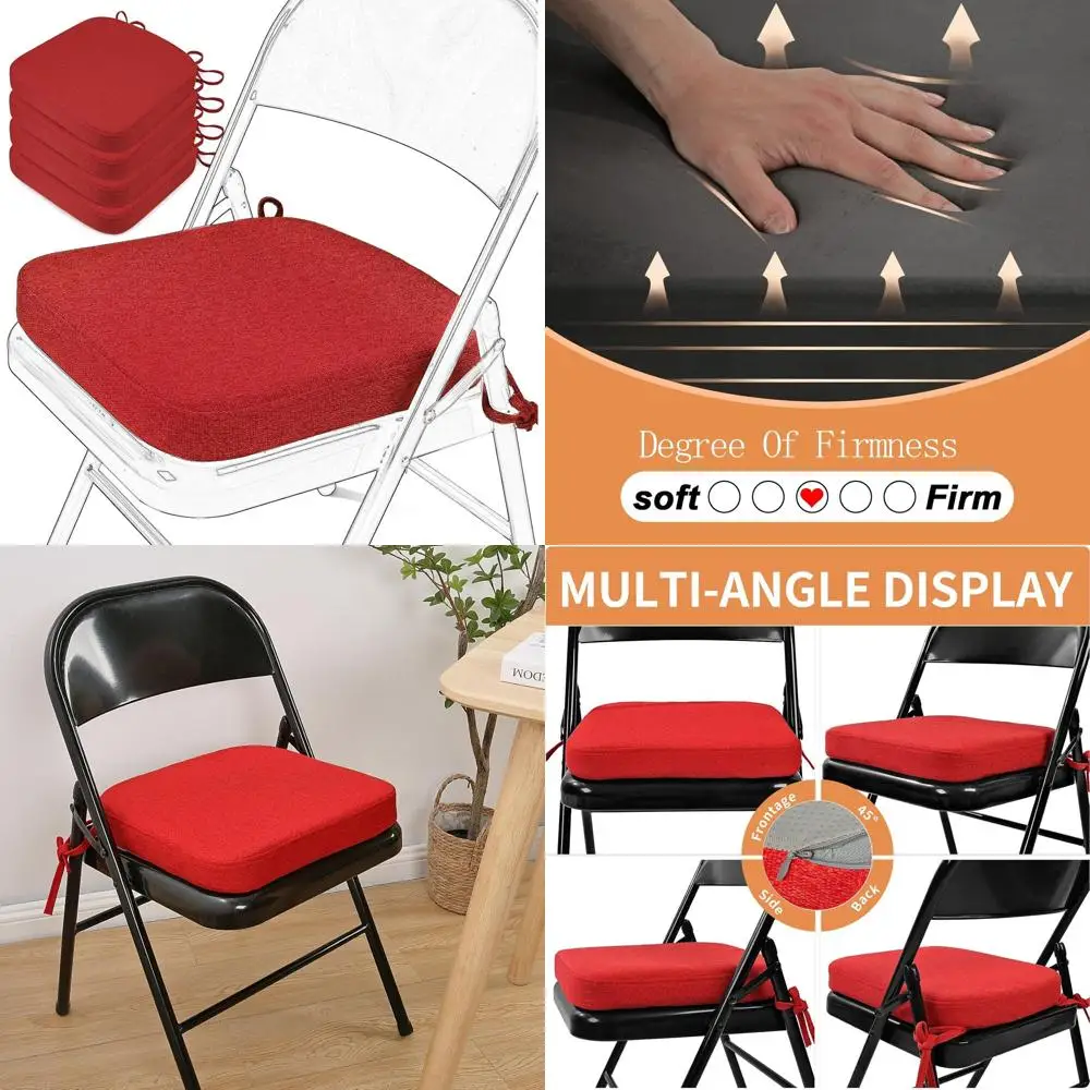 

Набор из 4 квадратных подушек для сидений из пены с эффектом памяти, толщиной 2 с завязками, нескользящие подушки для кухонного стула, красный