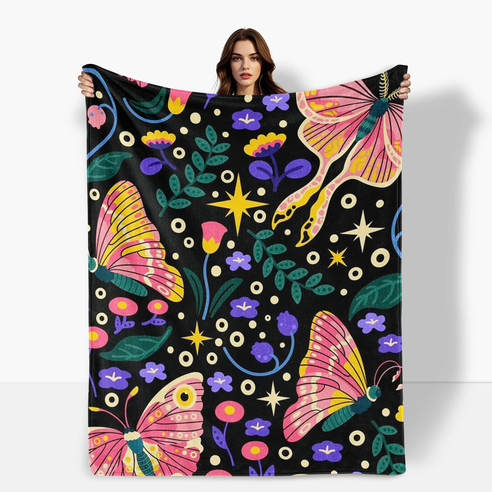 Vibrant Butterfly And Leaf Design Blanket In Green And Yellow For A Fresh And Nature-Inspired Home Decor Accent Piece