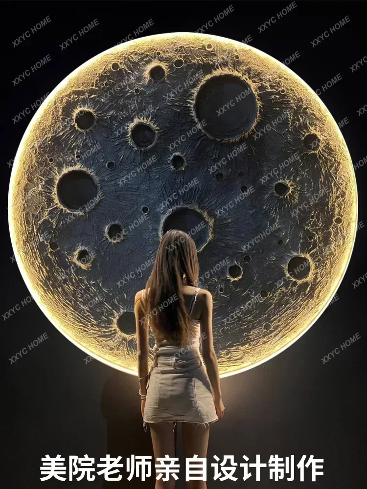 HHEmbossed Moon Light Wall Lamp Internet Celebrity Camping Restaurant Bar Background Wall Decoration Round Moon Wall Painting La