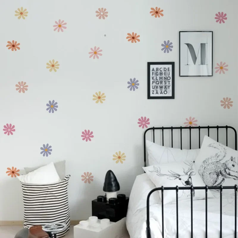 Colorful Daisy Flower Wall Stickers for Kids Rooms Baby Nursery Room Interior Home Decoration Girls Bedroom Boho Style Decal