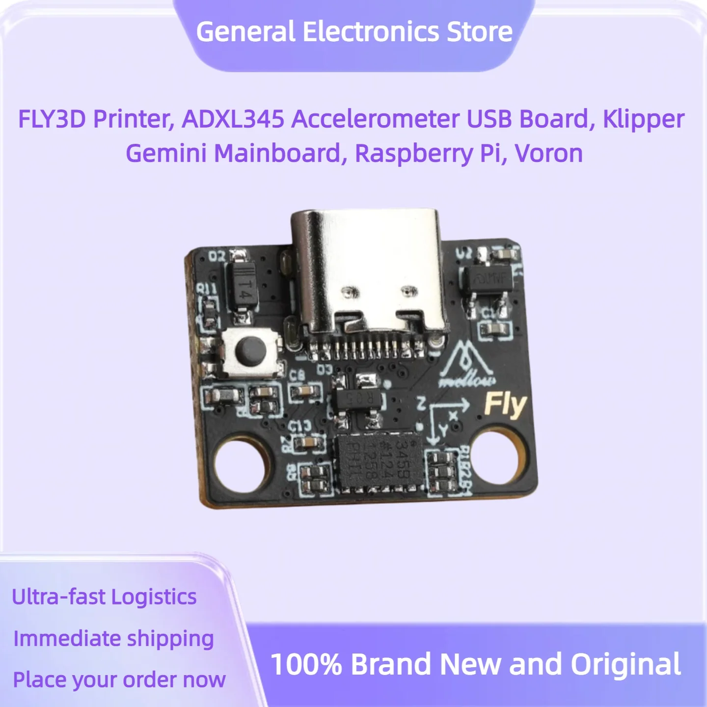 FLY3D Printer, ADXL345 Accelerometer USB Board, Klipper Gemini Mainboard, Raspberry Pi, Voron