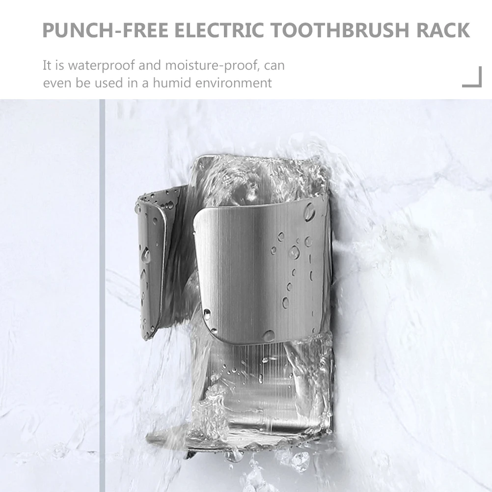 2pcs Silver Stainless Steel Toothbrush Shelf Electric Toothbrush Stand Storage Rack Punch Free Wall Mount Toothbrush Holder