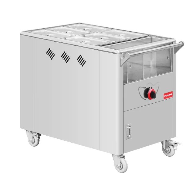 Durable Restaurant Food Service Equipment 8 Pan Porridge Serving Bar Cart Trolley