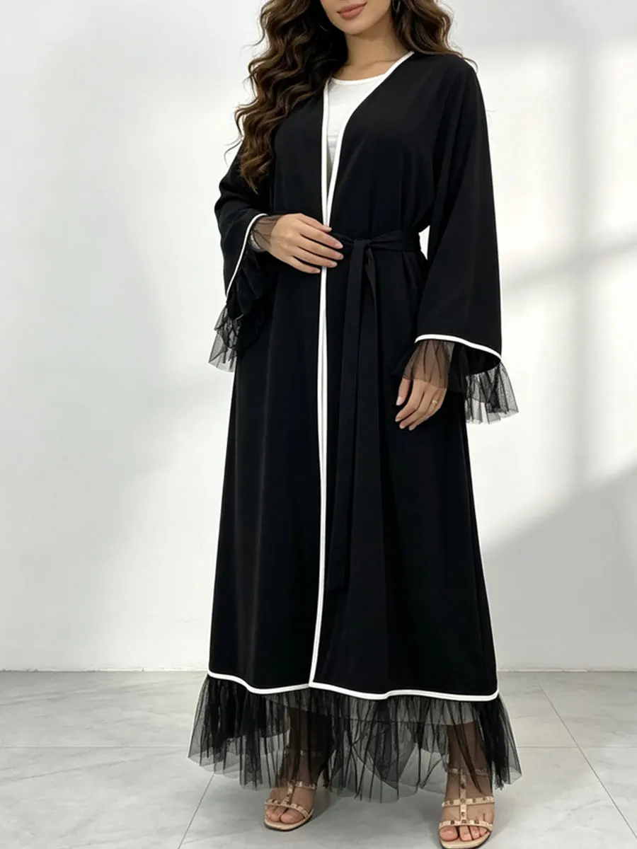 Solid Color Basic Abaya Dress Long Sleeve Loose‑Fit Maxi Robe Casual Modest Clothing for Muslim Ladies Daily Home Outdoor Wear