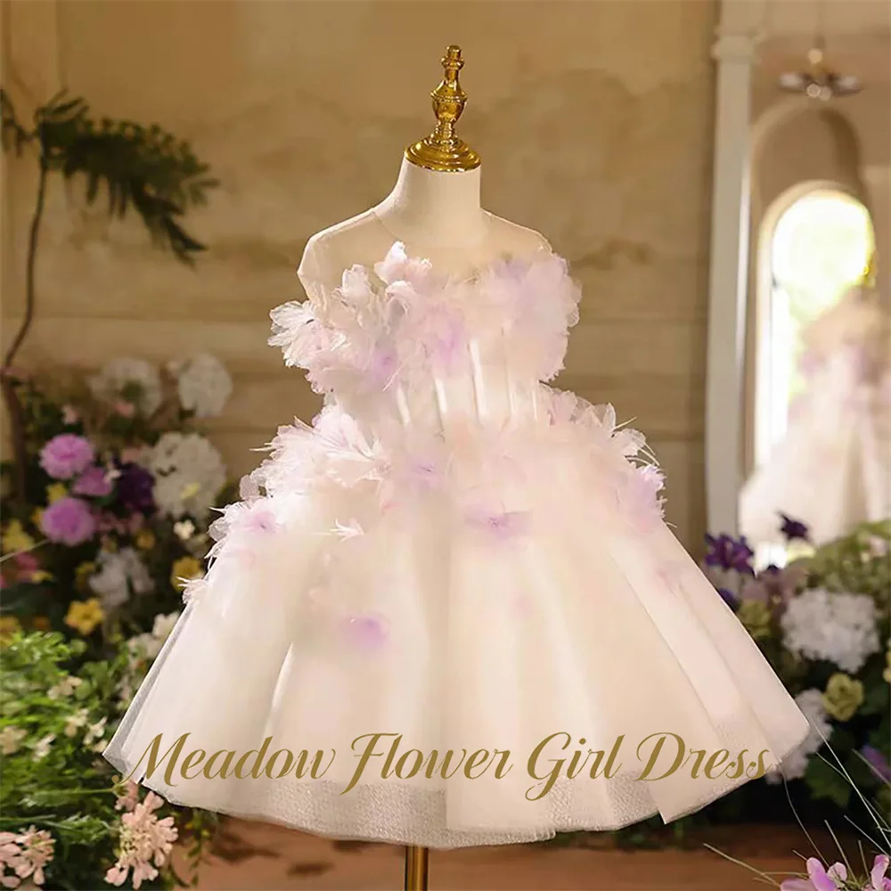 Meadow Ivory First Communion Gown Sleeveless Evening Party Dresses for Girls Lace Up Back A Line Children Birthday Party Dress