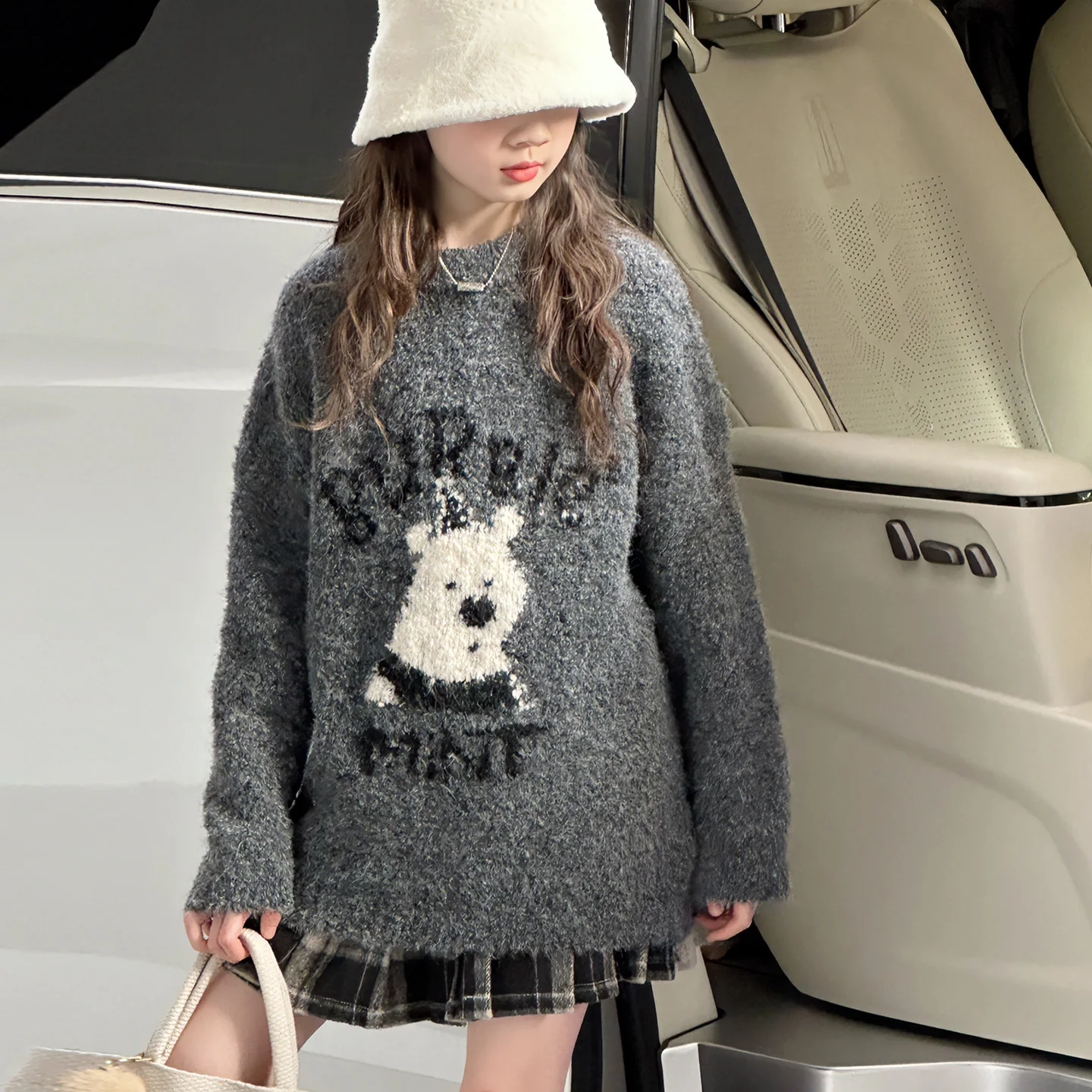 Bild 3: Baby Mädchen Vintage Mode Frühling Herbst Bär Strickwaren Kind Pullover Alter 4-14Y Tween Mädchen Y2k Outfit Kind Niedlich Täglichen Pullover