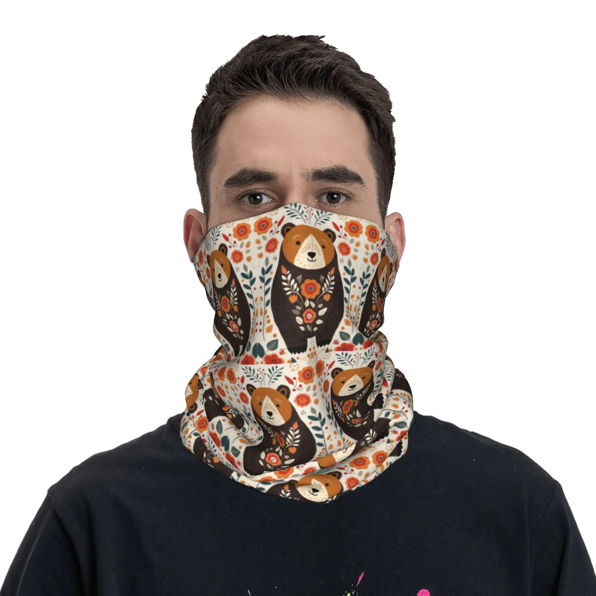 

Nordic Art Bear Bandana Neck Gaiter Printed Wrap Scarf Balaclava Outdoor Sports for Men Women Adult Breathable