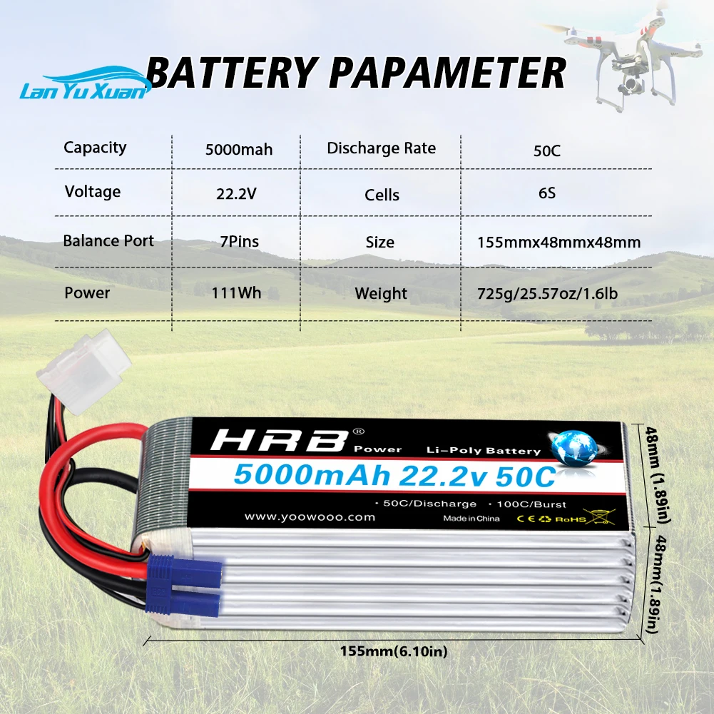 2pcs  6S Lipo Battery 22.2V 5000mAh 50C with EC5 XT90 Connector for SAB 700 800 Quadcopter Helicopter Drone Align 7.2 Yak 54