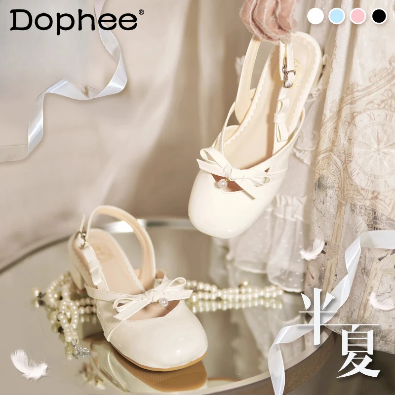 

Original Lolita Style Pink Low-heeled Leather Shoes French CLA Elegant Square Head Shoes Sweet Girls Cute Bow Mary Jane Shoes