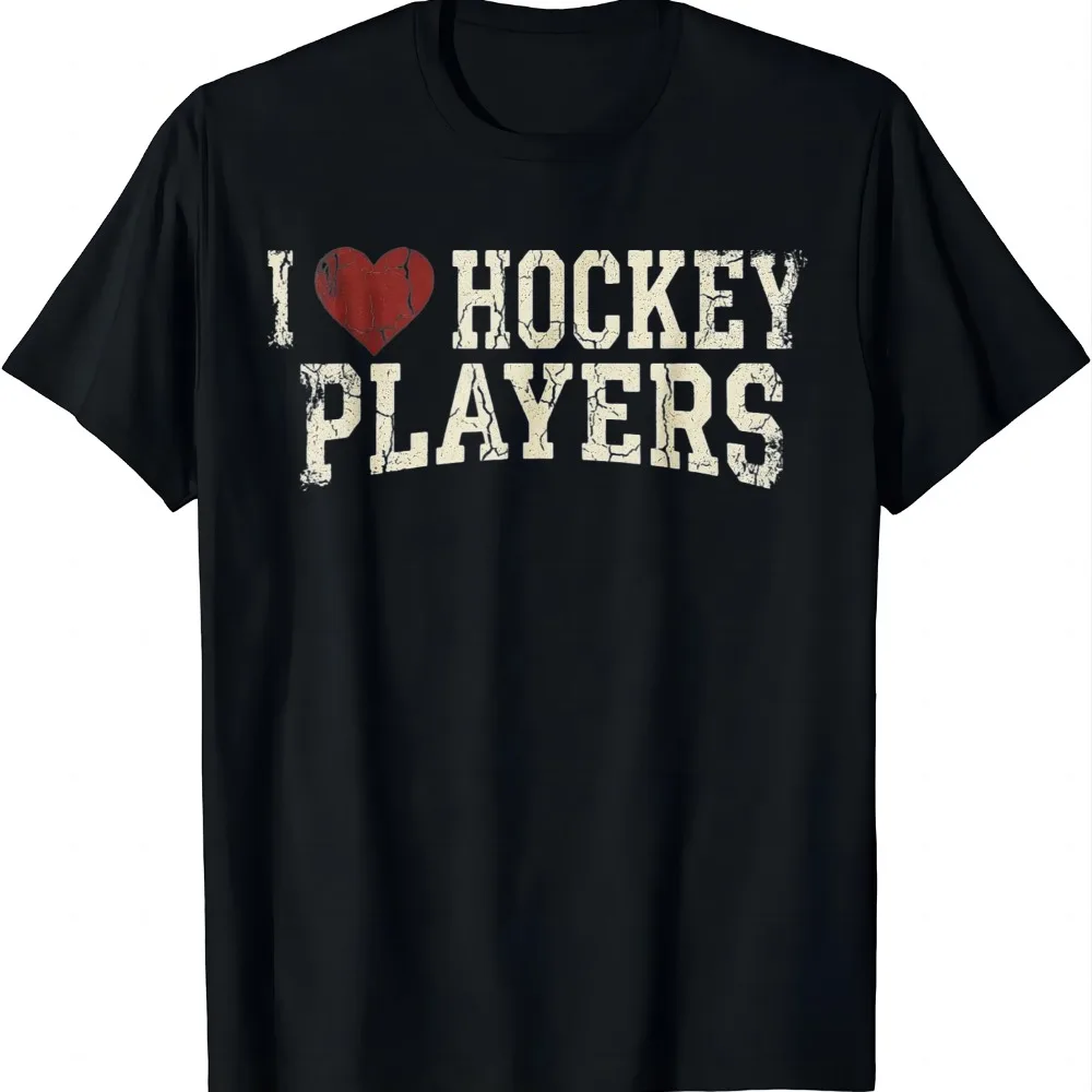 I Heart Hockey Players Funny Distressed Hockey Fans Present T-Shirt Personalized Clothing Printed T-shirt