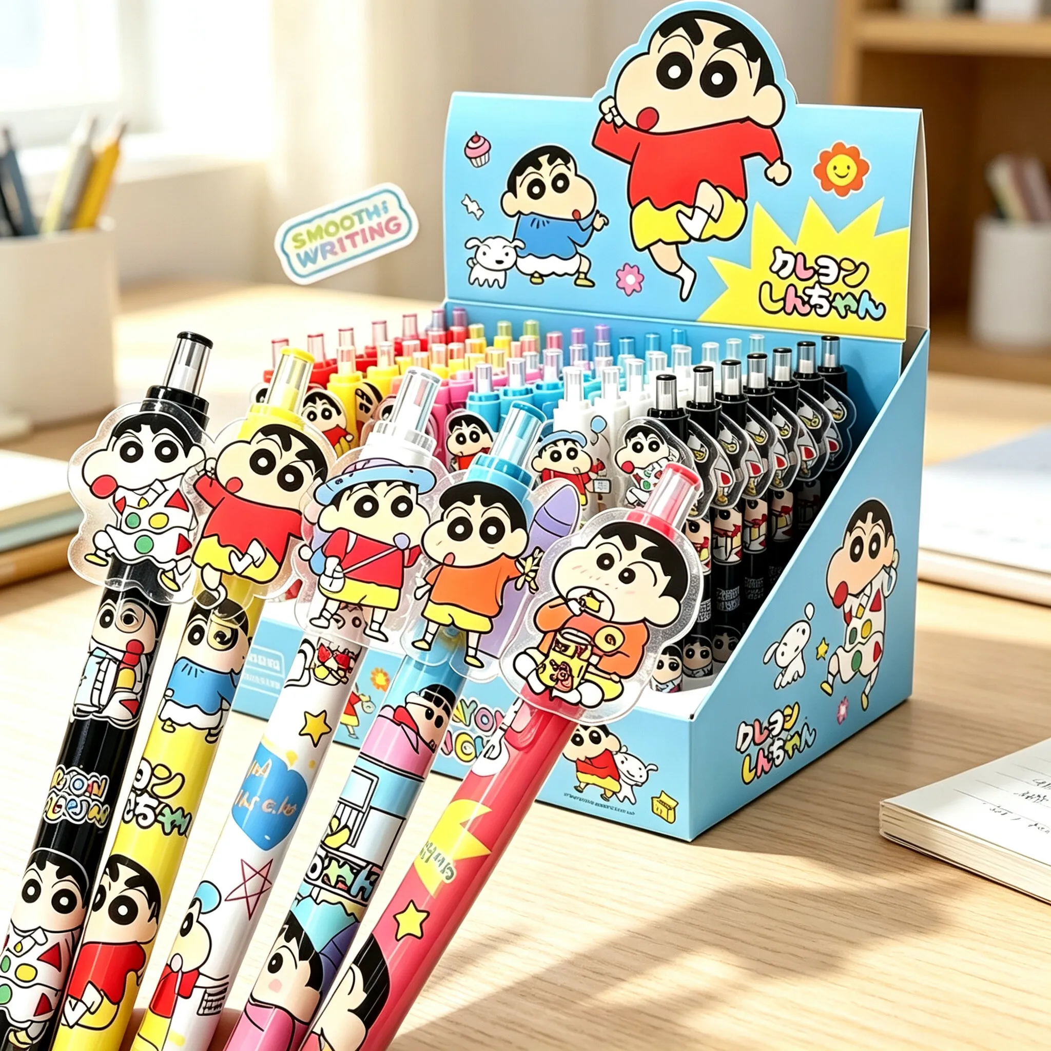 6/48 PCS Kawaii Crayon Shin-chan Gel Pen Set 0.5mm Black Ink Cartoon Writing Pens School Study Office Stationery Gift Kids Teens