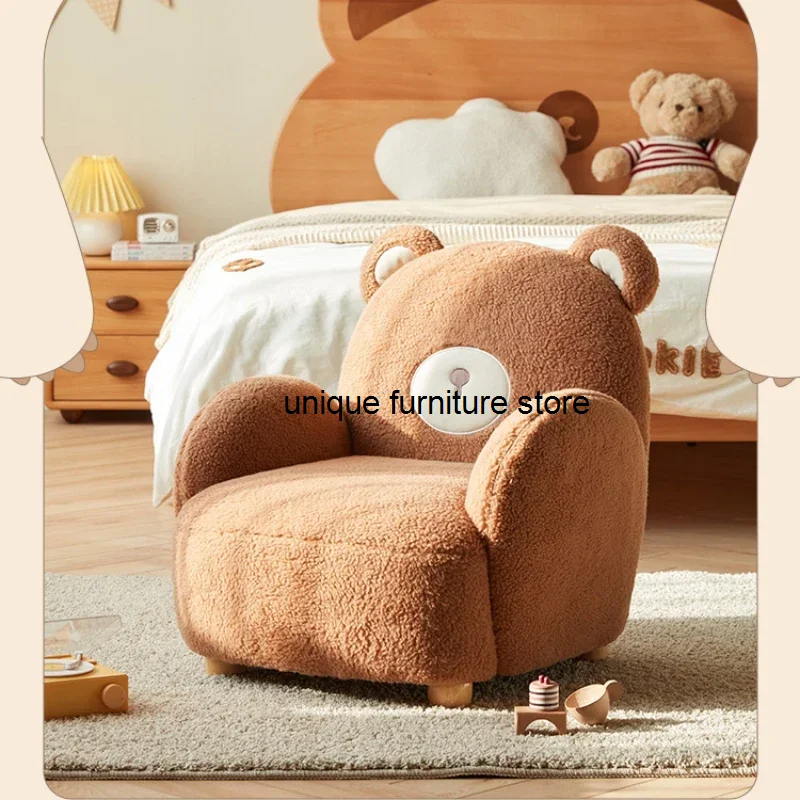 New Cartoon Cute Bear Sofa Home Living Room Solid Wood Footrest Lazy Sofa Children's Single Chair Home Children's Room Sofa Gift