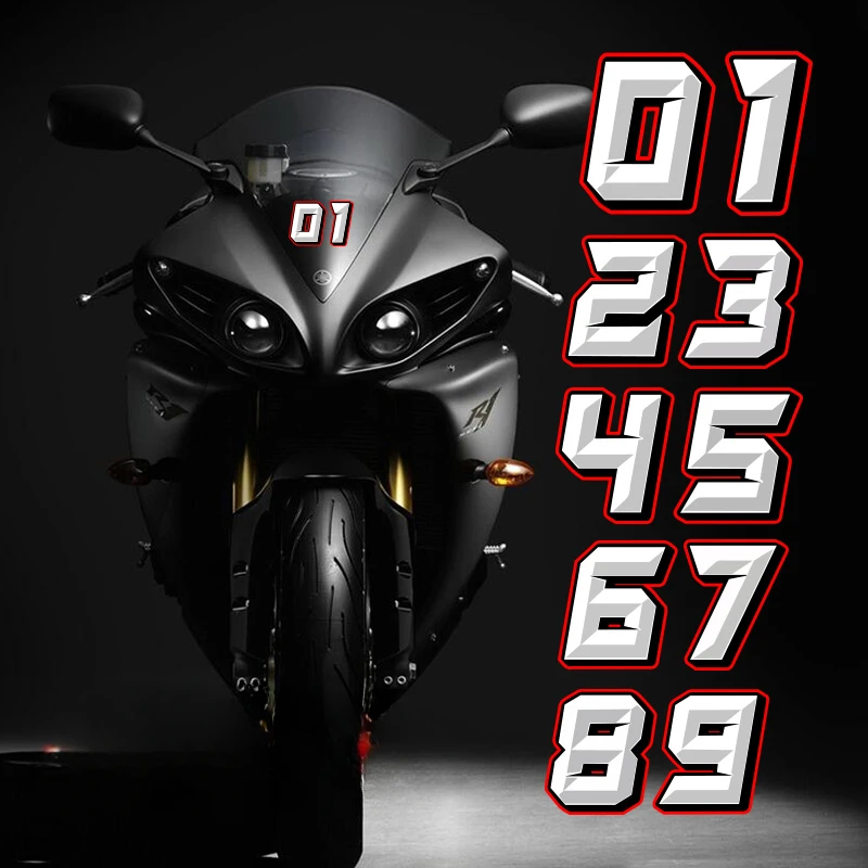 Motorcycle Number Sticker 0123456789 Motorcycle Stickers for Helmet Fuel Tank Windshield Side Panel Waterproof Sunscreen Decals