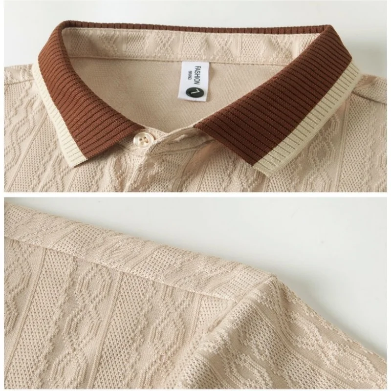 New men's high-quality knitted short sleeved polo shirt, summer Korean version, fashionable and casual, silky and breathable top
