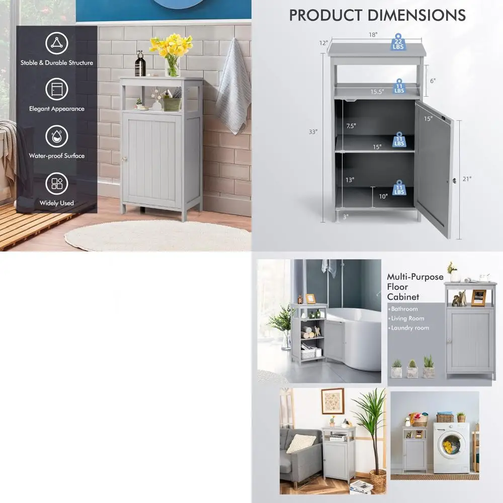 

Grey Freestanding Storage Cabinet with Deep Drawers and Adjustable Shelf for Home Use