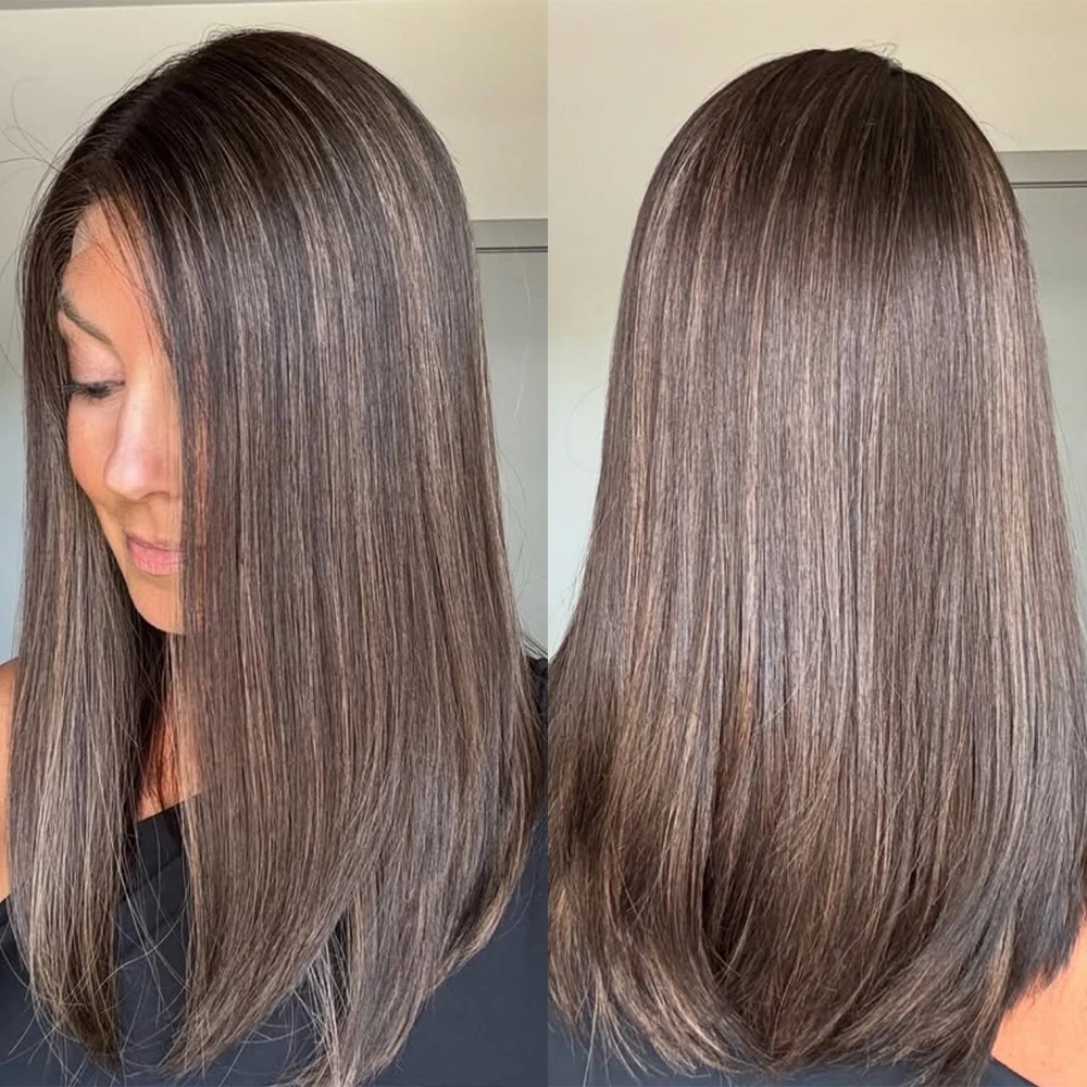 Shoulder Length Synthetic Dark Brown Wig Long Straight Bob Wigs for Women Pre Plucked Heat Resistant Party Daily Natural Use