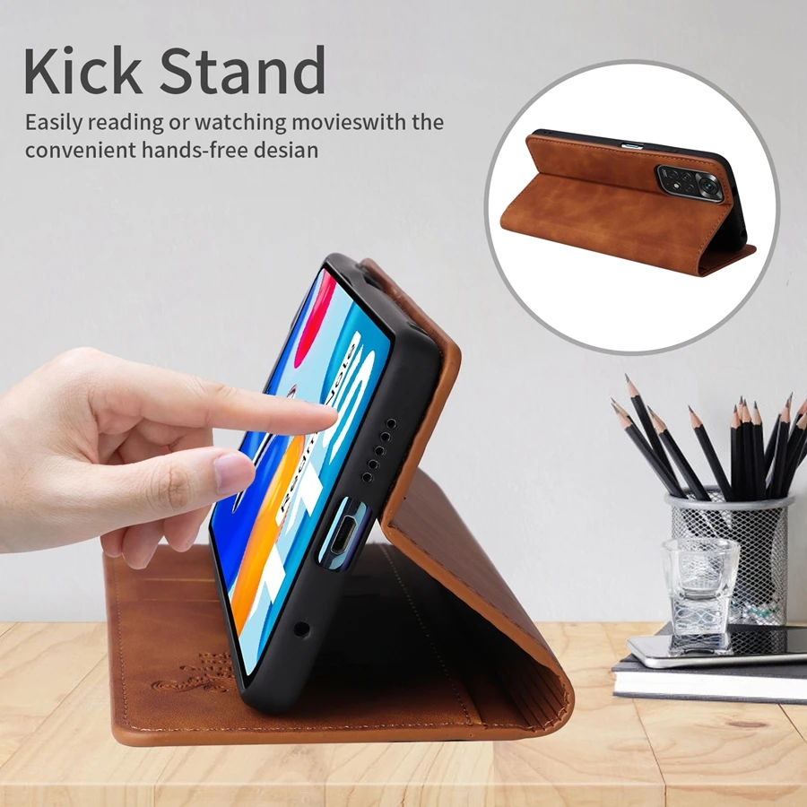 Skórzane etui z klapką dla Xiaomi Redmi 10, 10C, 9A, 9C, 9T, Note 11, 11S, 11 Pro, 10S, 9, 8 Pro, Mi Poco, F3, X3, X4, Pro, 11i, 11T — zdjęcie 4