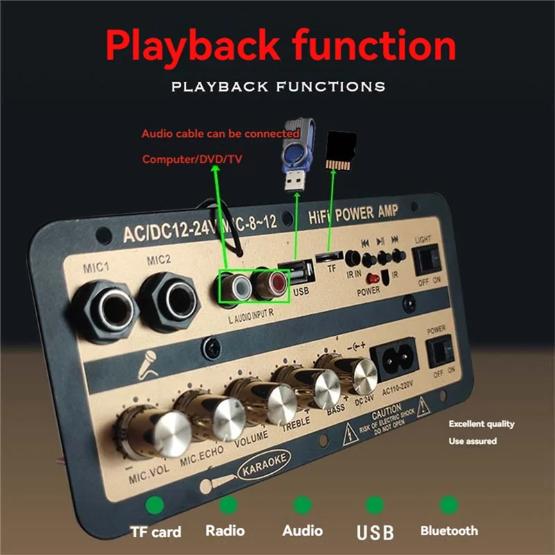 BAAE DC12V/24V 110V-220V 30W Placa amplificadora de áudio Bluetooth com subwoofer óptico amplificador de áudio para carro doméstico