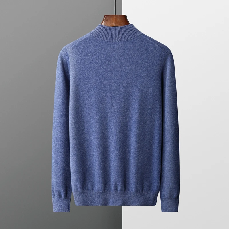 Men's 100% Goat Cashmere Half High Collar Zipper Pullover 2025 Spring Autumn New Knitted Base Sweater Business Casual Men's Wear