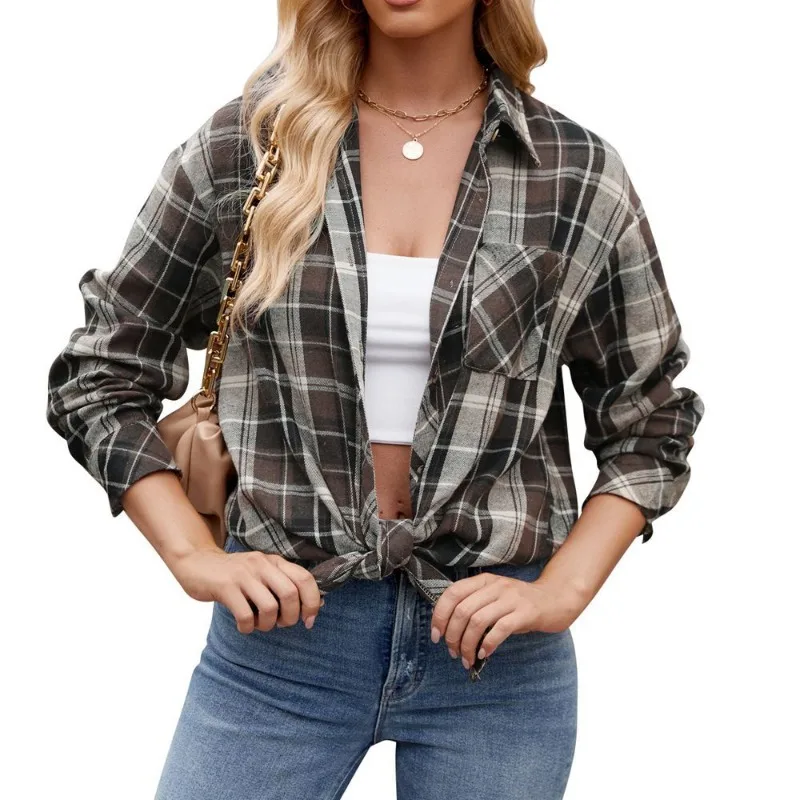 Women\'s Plaid Shirt Casual Autumn New Ladies Loose Tops Flannel Female Long Sleeve Blouses Korean Fashion Jacket Female Clothes