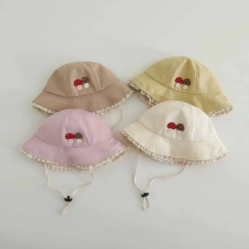 Süße Mädchen-Babymütze 48-50cm 1-3 Jahre Mädchen-Bowlerhut Kinder-Sonnenhut Outdoor Pilzmütze zum Binden Lässige Frühlings- und Herbstmütze