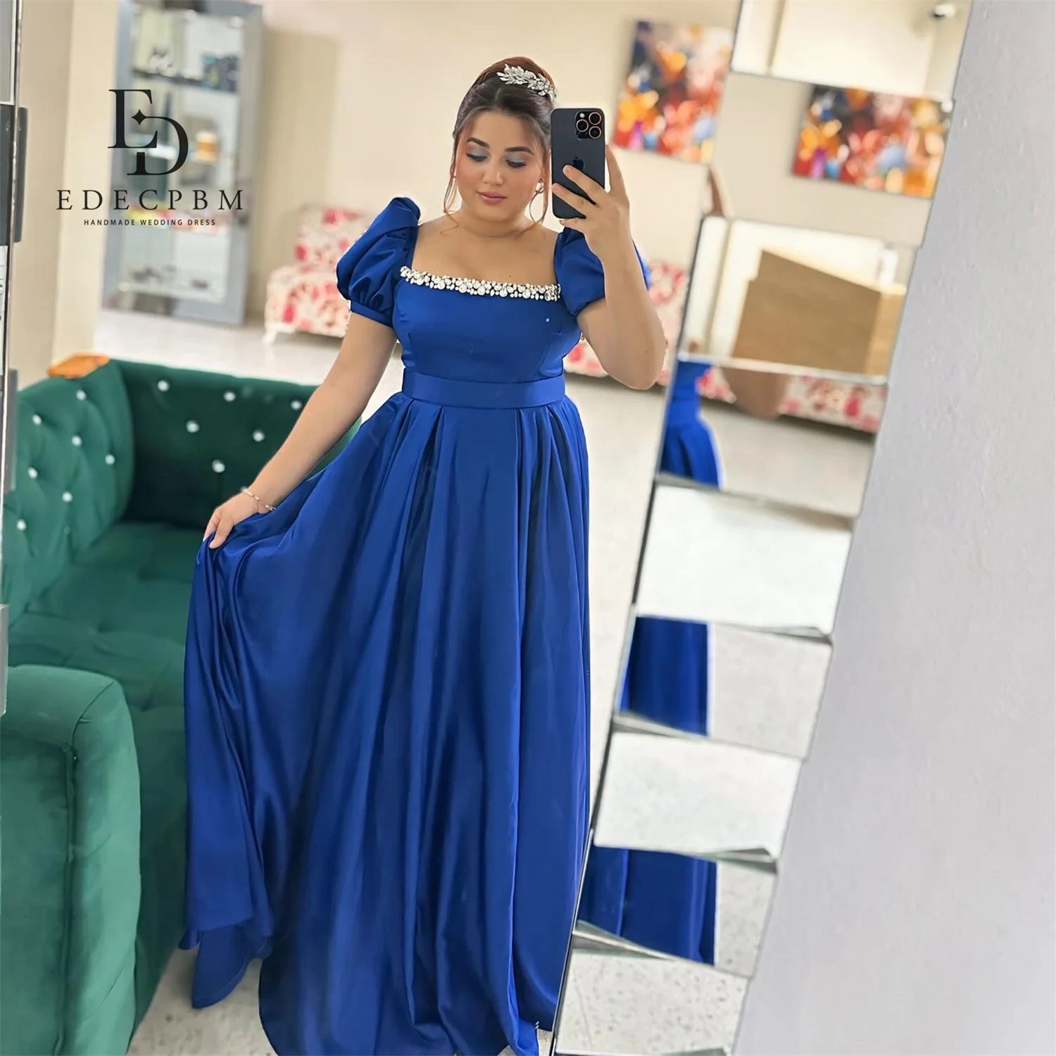 

EDECPBM فساتين سهرة Dresses Gala Satin Prom Dresses 2025 Woman Customized Blue Vestidos De Festa A-line Women's Prom Dress Party