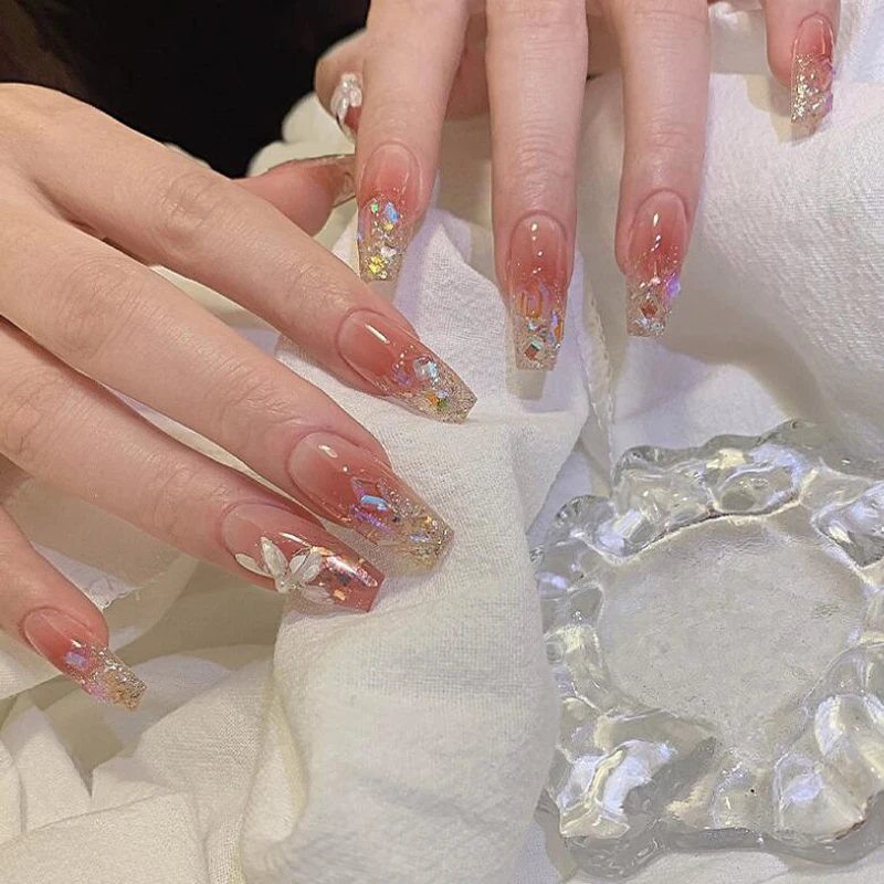 Afneembare lange doodskist kunstnagels ballerina draagbare nepnagel volledige dekking nageltips DIY manicure nail art stickers