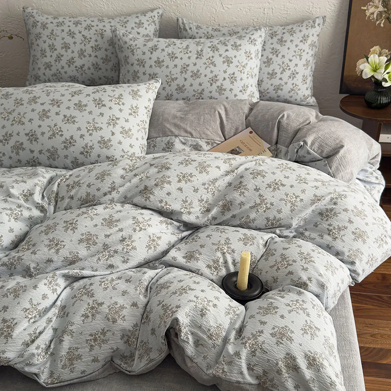 Luxury Floral Printing Bedding Set High Quality Skin-Friendly Bed Sets for Four Seasons Wrinkled Yarn Colorfast Home Textile