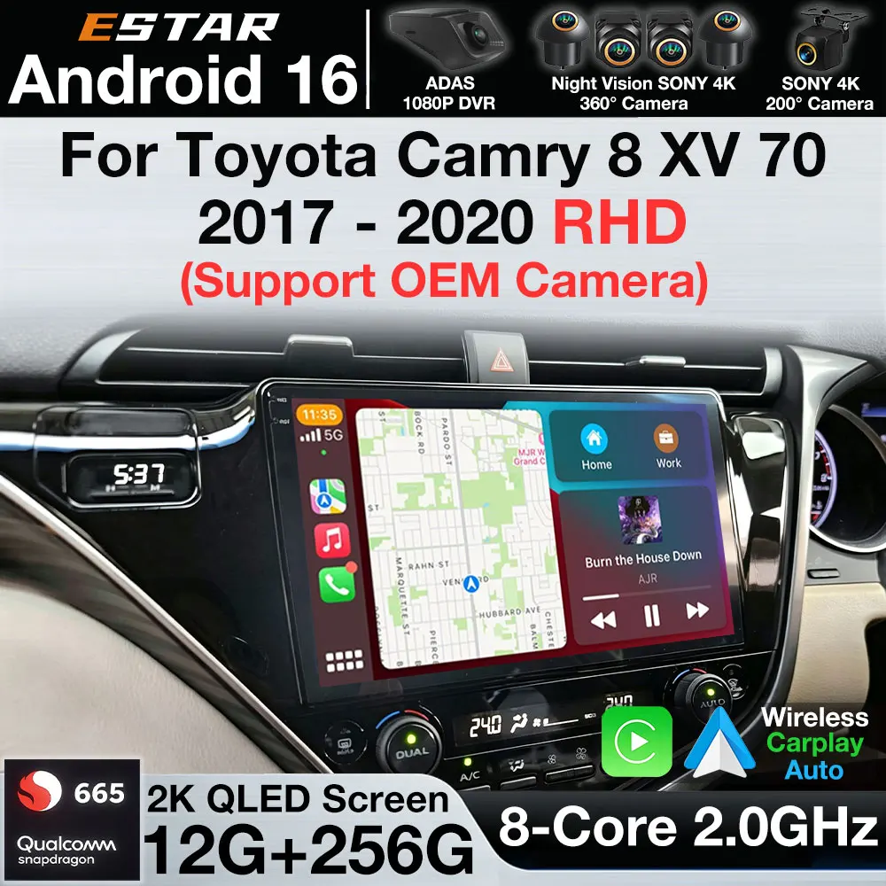 Android 16 Wireless Carplay For Toyota Camry 8 XV 70 2017 - 2020 RHD Car Radio Stereo Navi RDS Auto GPS Video Player DSP QLED 4G