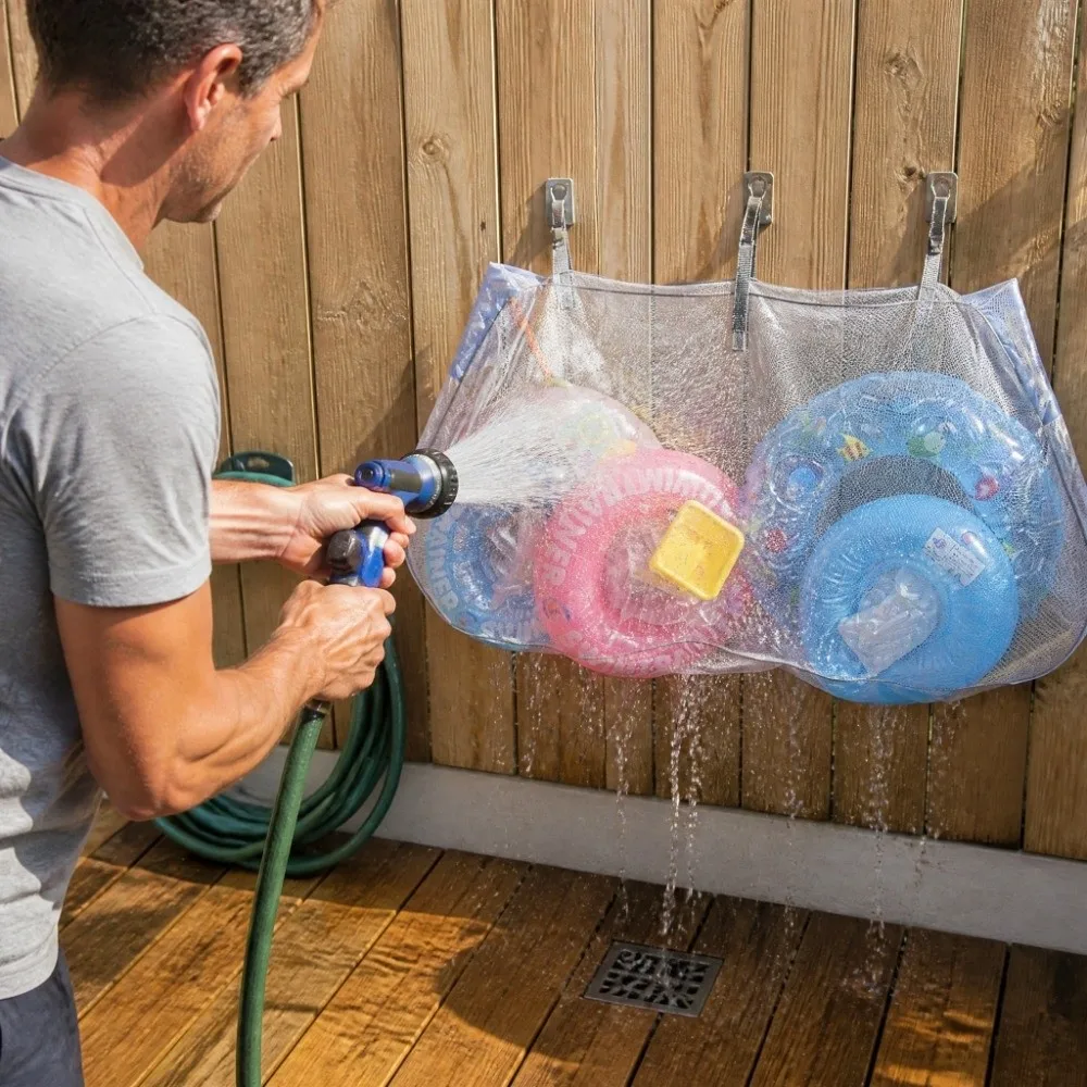 Portable Large Capacity Pool Storage Bag Mesh Hanging Mesh Storage Bag Storage Organizer Garage