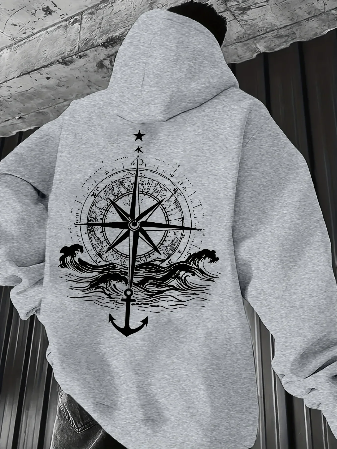 Compass Hoodie Unisex Nautical Anchor Waves Ocean Sailor Adventure Travel Vintage Trendy Oversized Sport Sweatshirts