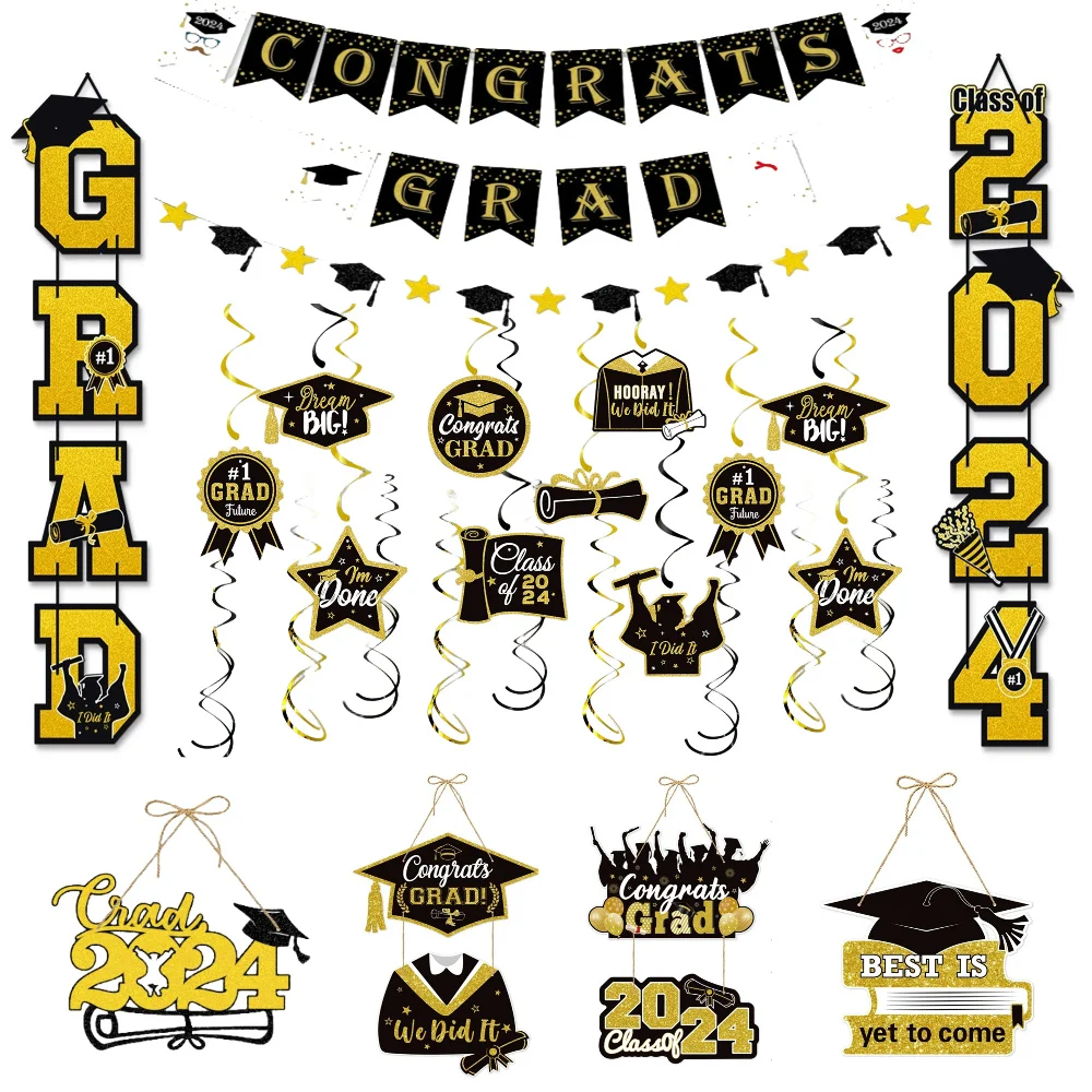 Graduation Banner Congrats Grad Banner Party Decorations Graduation Season Theme Door Hanging Ornament Class 2024 Party Supplies