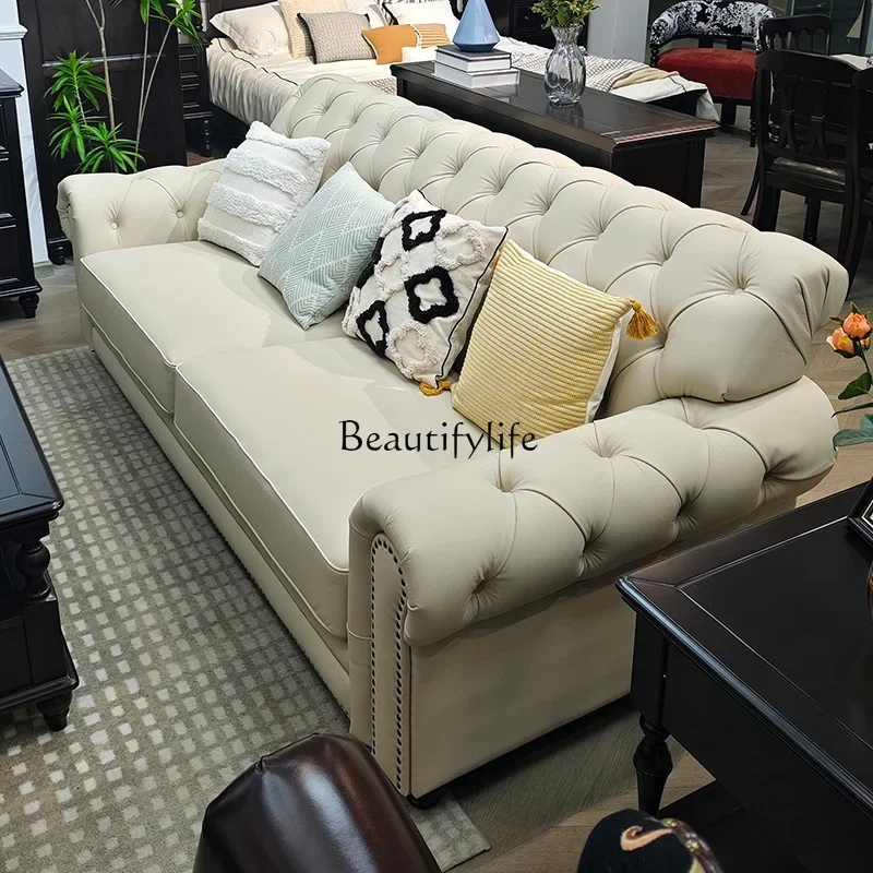 

01American country leather sofa combination white small apartment simple first layer cowhide
