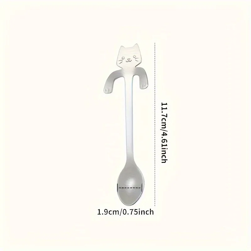 6 قطع من ملاعق الأكواب المعلقة على شكل قطة من الفولاذ المقاوم للصدأ - أداة تقليب الشاي والقهوة - مجموعة أدوات المطبخ، ومغارف القهوة