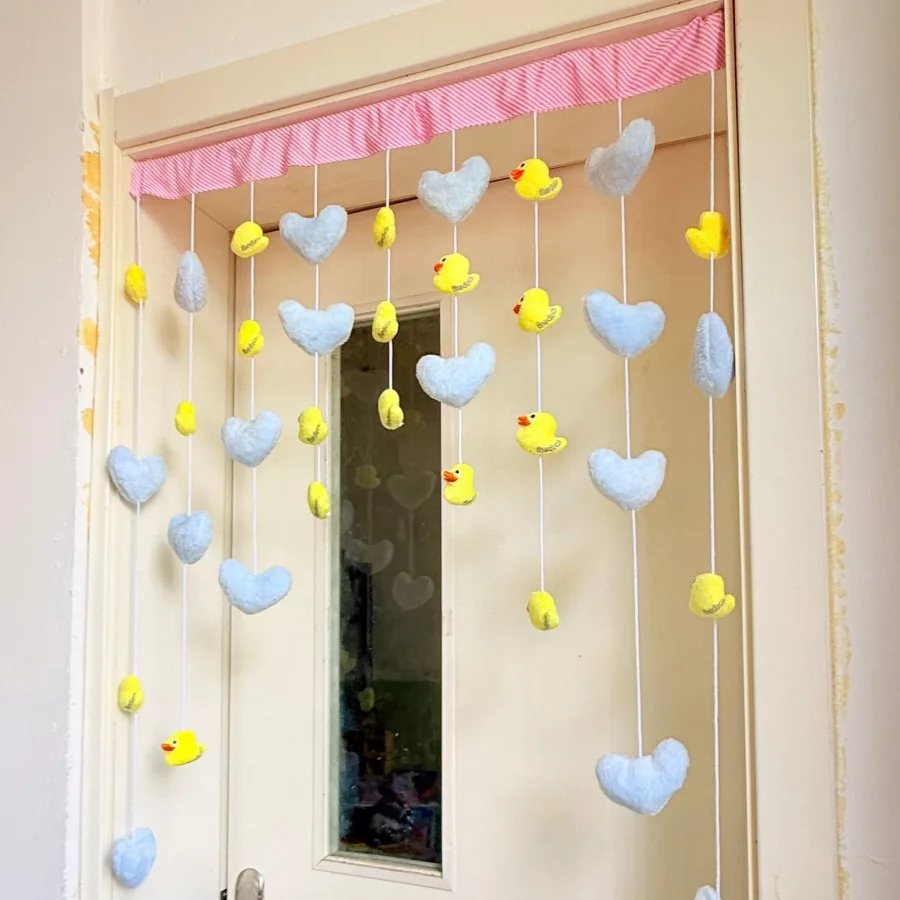 Cute Fluffy Duck Short Curtain Hanging String Garland Window Wall Decor Dormitory Doorway Curtain Door Curtain Girl Bedroom