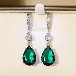 Simple Anti Emerald Water Drop Earrings Charm Women 925 Sterling Silver Fine Jewelry Prevent Allergy Party Accessories Gifts