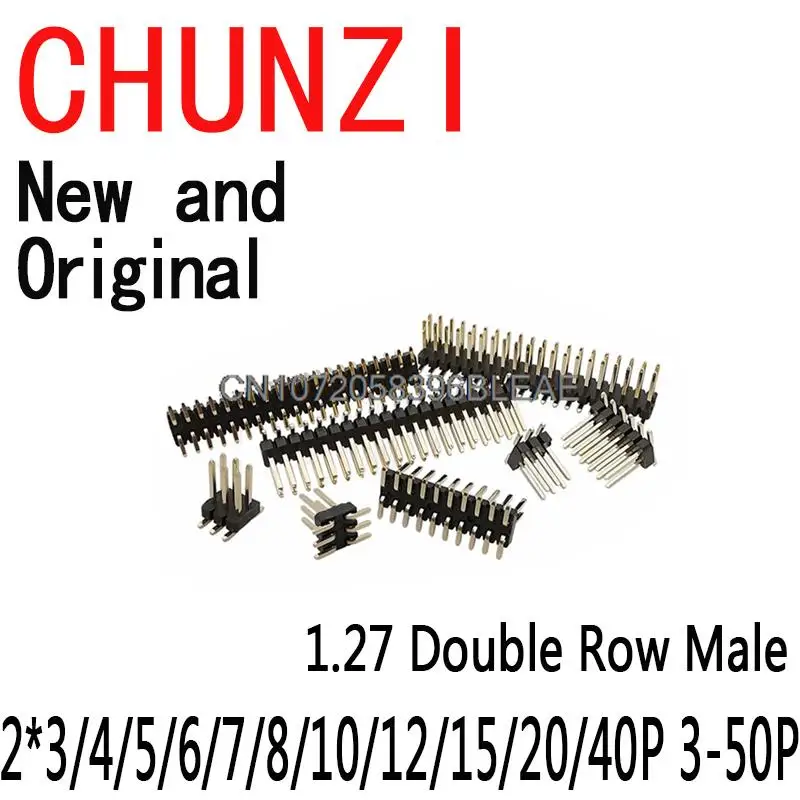 SMT 1.27MM 1.27 Double Row Male Breakaway PCB Board Pin Header Connector Pinheader 2*3/4/5/6/7/8/10/12/15/20/40P 3-50P