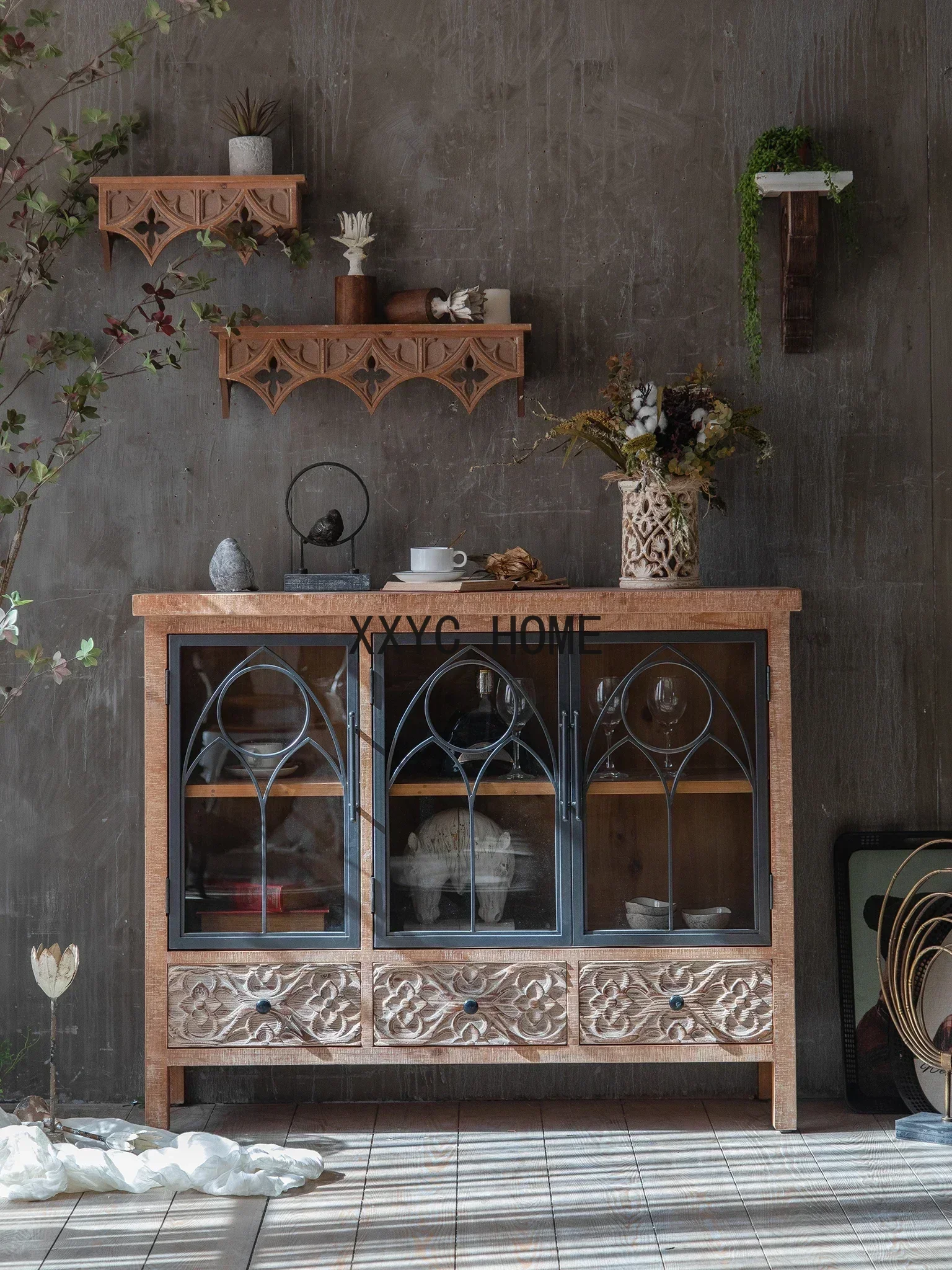 

Solid Wood Tea Cabinet Guesthouse Decoration Cabinet Restaurant Wine Cabinet Kitchen Cupboard Cupboard