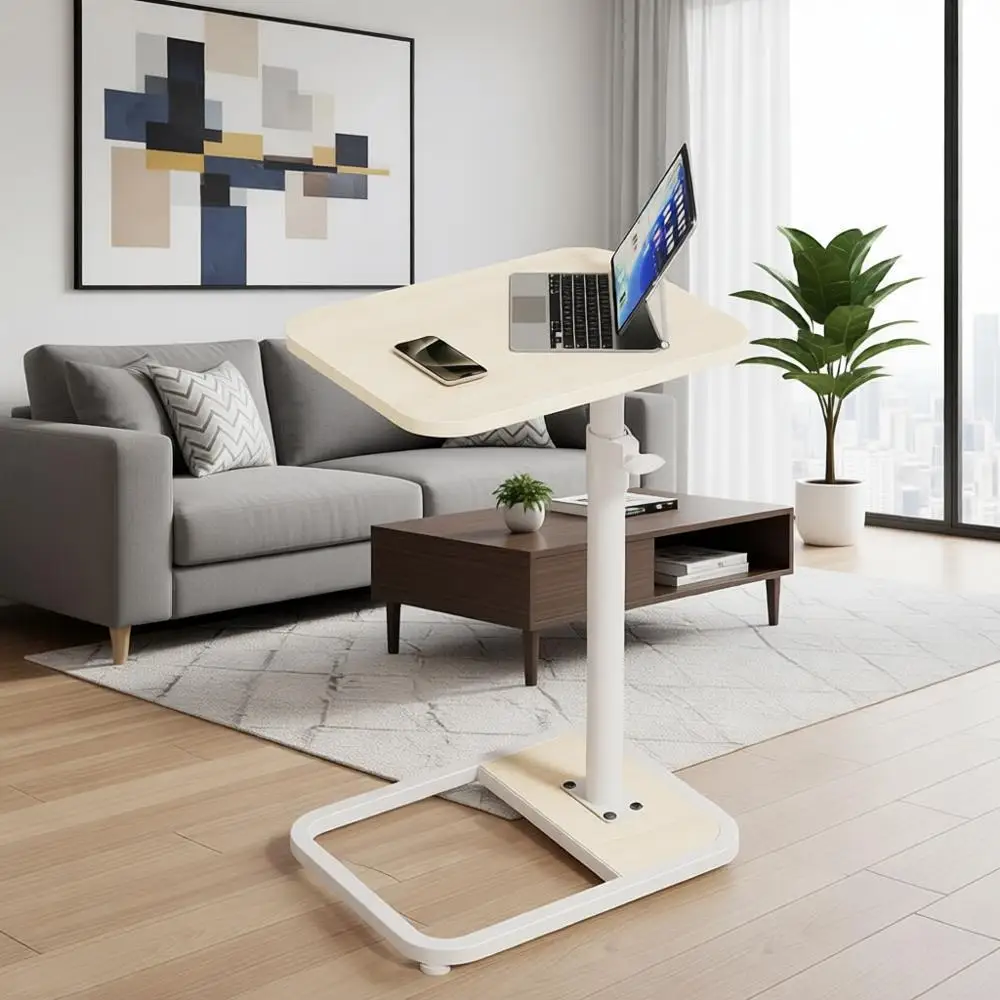 

Height Adjustable Living Room Tray Tables, Natural Wooden Swivel Side Table for Small Spaces