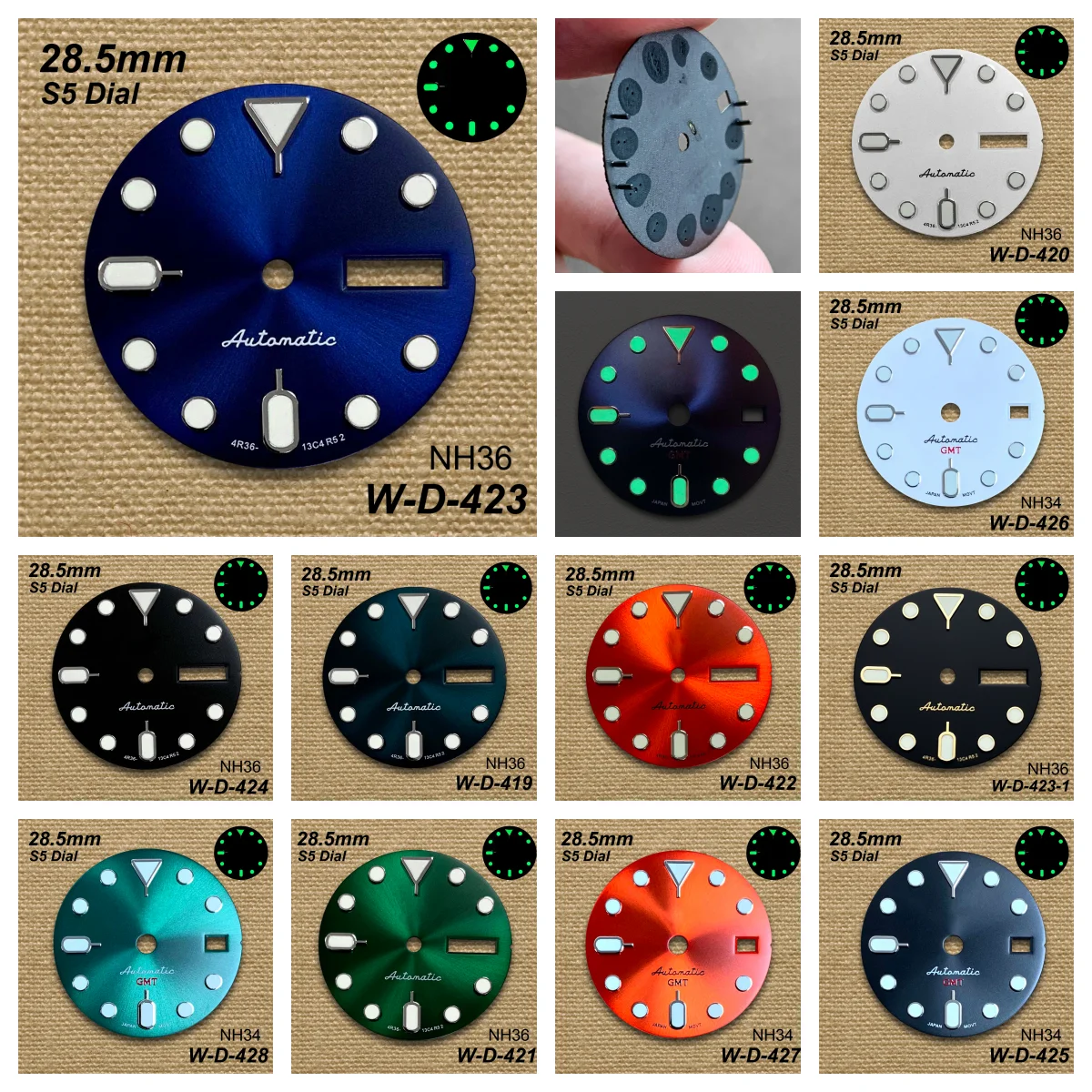 

28.5mm S5 Logo SKX007 Dial Fit NH36/4R36 Movement Green Luminous High-Quality Dual Calendar Dial Watch Modification Accessories