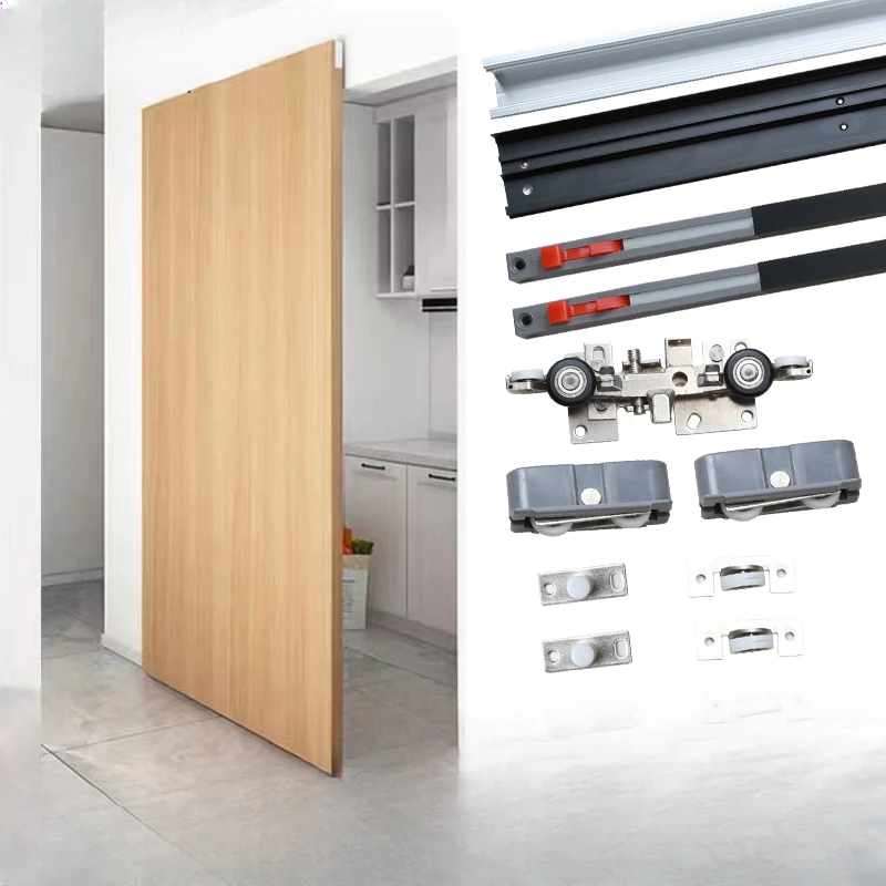 Single door trackless   hardware accessories wooden door sliding door bidirectional buffering flat sliding