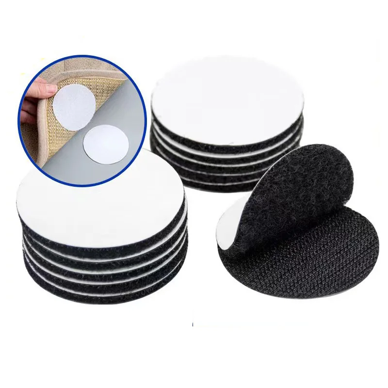 Wholesale 60mm 40mm Hook and Loop Interlocking Dots Sticky Self Adhesive Fastener Tape Back Hook Loop DIY Carpet Anti Slip Mat