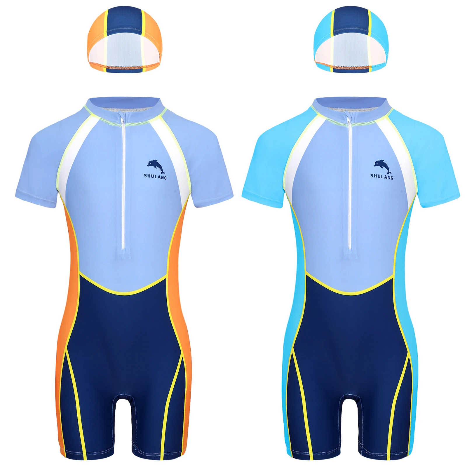 Bambini ragazzi UPF 50 + Rash Guard costume intero manica corta costumi da bagno surf immersioni costume da bagno Beachwear con cappello per la festa