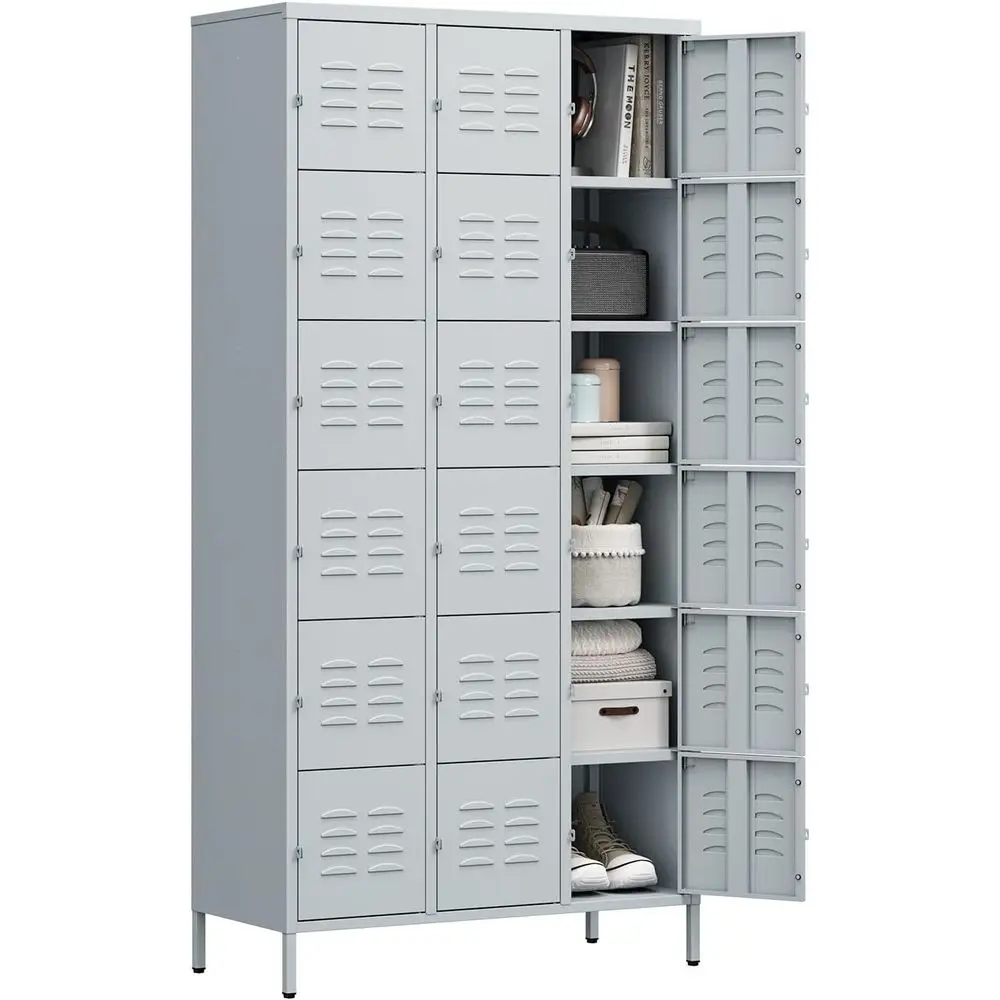 Employees-18 Door Storage Locker with Shelves and Lockable Steel Cabinet for School, Gym, Office, Staff (Grey, 18 Door)