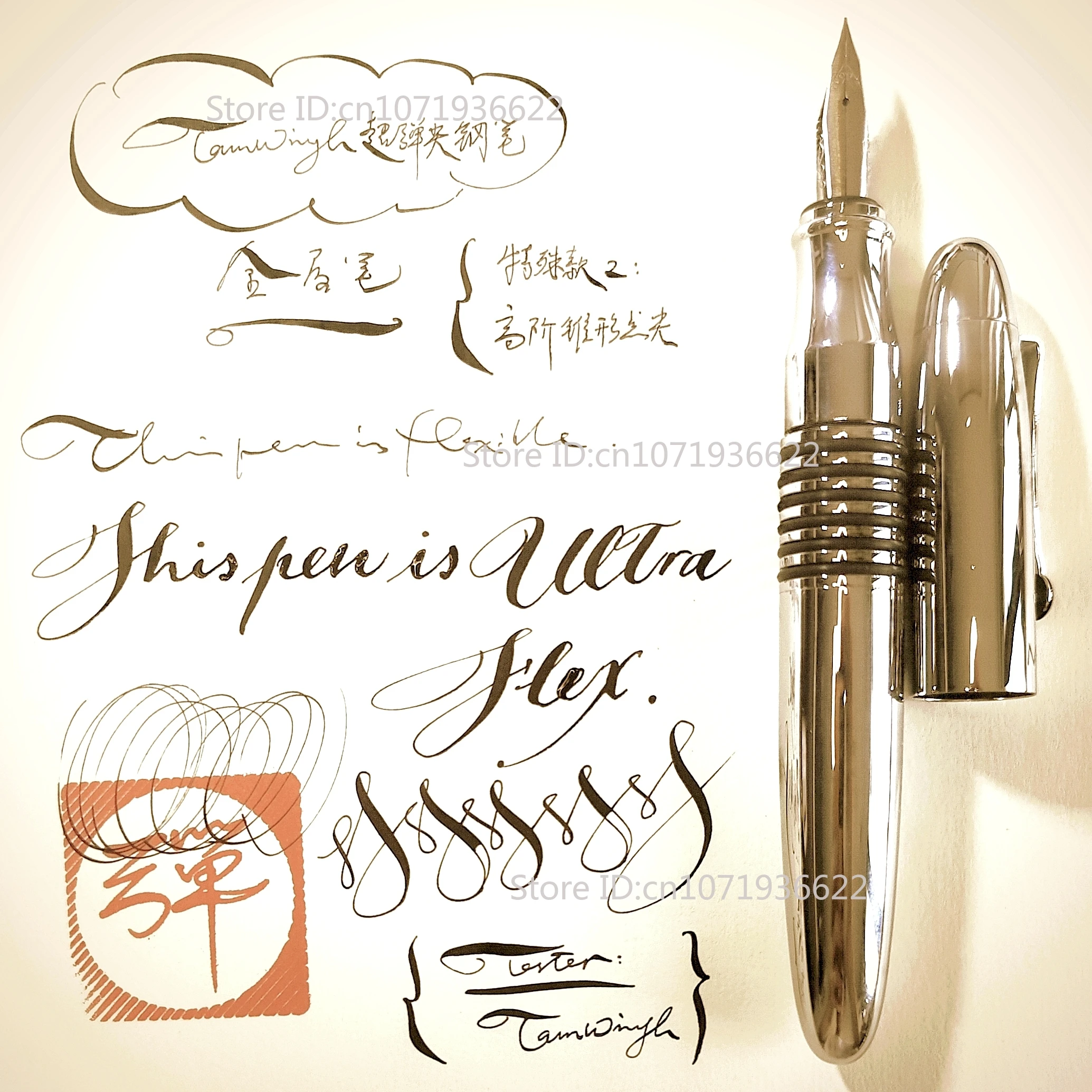 

Mirror Silver Metal Fountain Pen Amazing Super Rlastic Flexes Nib Pen Sketch Floral Round Gothic Softness Flexare Writing Pen