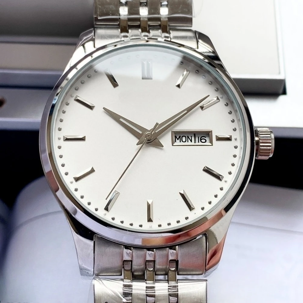 العلامة التجارية الفاخرة الجديدة للرجال كوارتز ساعات المعصم المزدوج التقويم نافذة الصلب الجلود الأعمال الترفيه مضيئة مقاوم للماء ساعة اليد