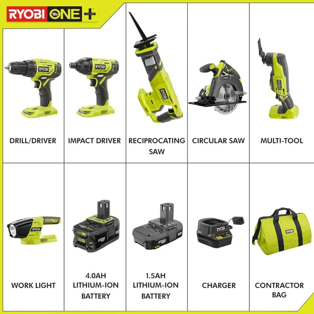 P1819 18V One+ Lithium Ion Combo Kit (6 Tools: Drill/Driver, Impact Driver, Reciprocating Saw, Circular Saw, Multi-Tool