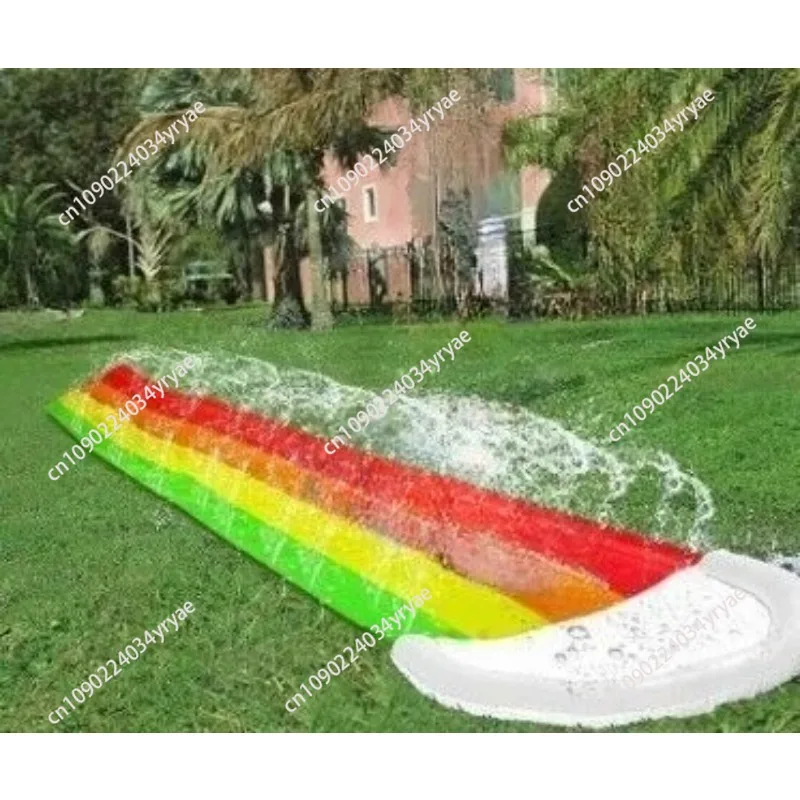 16 FT Lawn Water Slides Rainbow Slip Slide Play Center with Splash Sprinkler and Inflatable Crash Pad for Kids Summer  Pool Toys